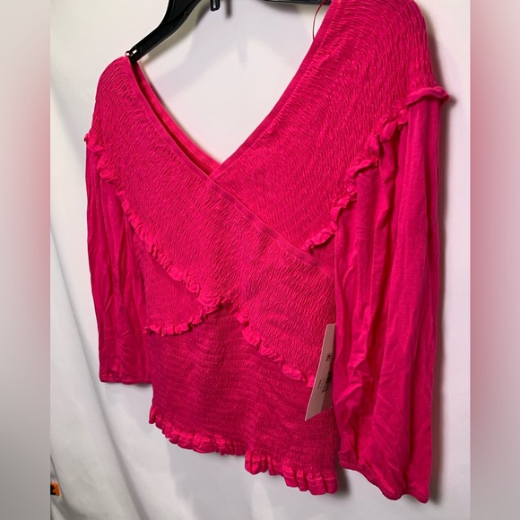 Luv Betsey by Betsey Johnson Fuchsia Smocked 3/4 Sleeve Top Med New - Picture 6 of 9